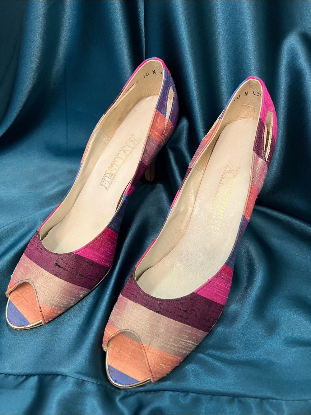 First Lady 10 N Beautiful raw silk material in peep Toe Heels in Pink & Purple